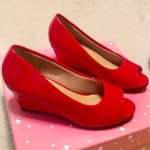 Cherry red Patton leather peep toe wedge